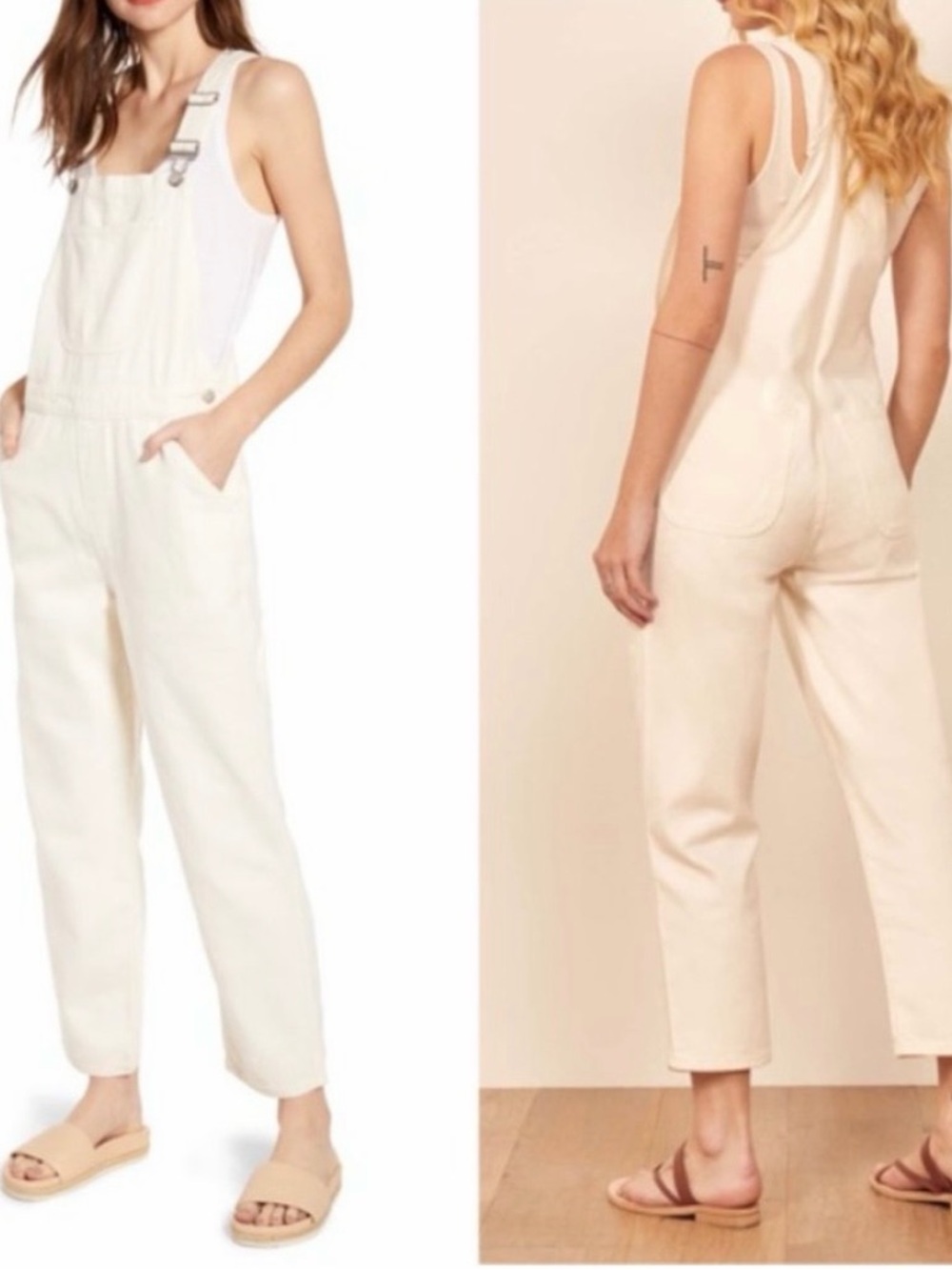 Reformation, Smith Style, Ivory Denim Overalls, Size 4